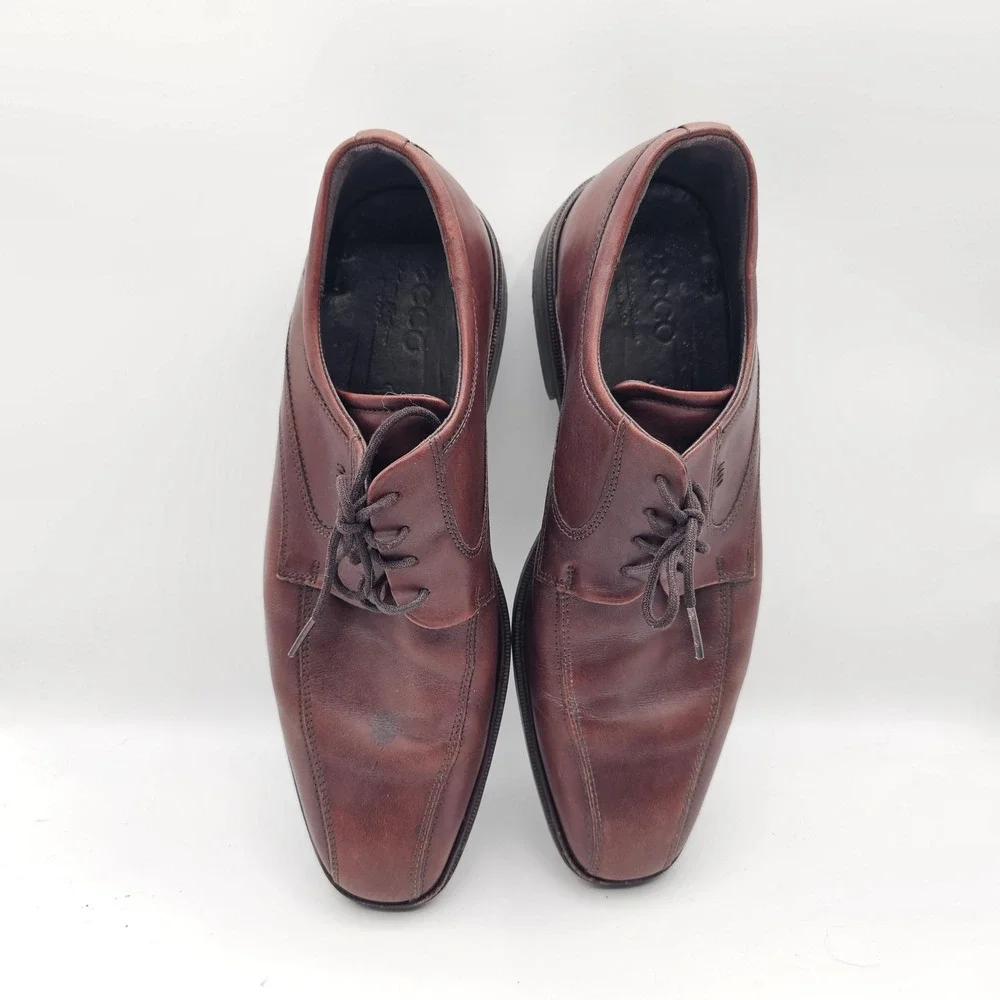 Ecco Shoes Mens Size 9.5‎ Brown Leather Derby Dress Lace Up Comfort Square Toe